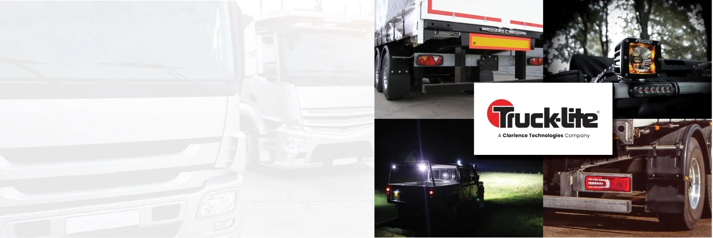 Truck lighting parts promotional banner featuring high-performance lights for commercial vehicles.